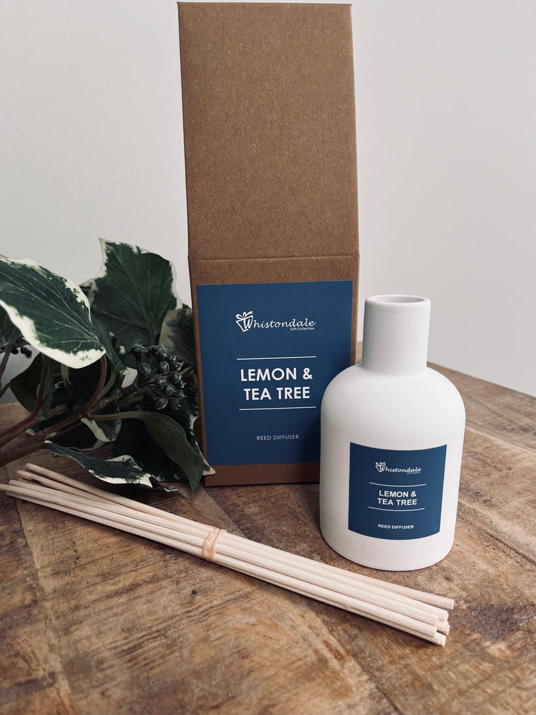 Ceramic Reed Diffuser Kit in White - Lemon & Tea Tree Scent