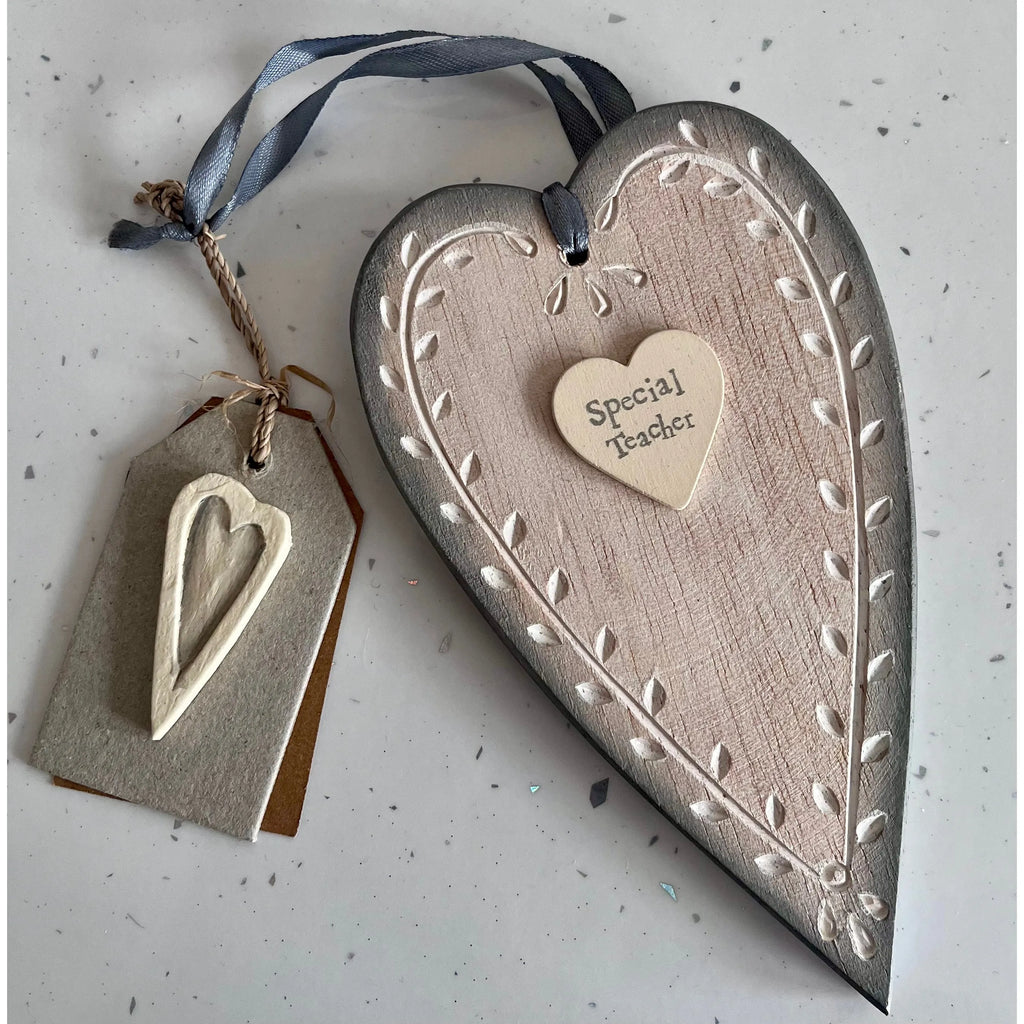 Cream Wooden Long Heart - Teacher