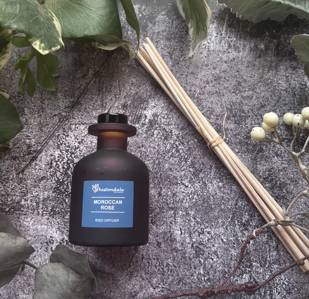 Amber Frosted Tulip Bottle Reed Diffuser - Morrocan Rose