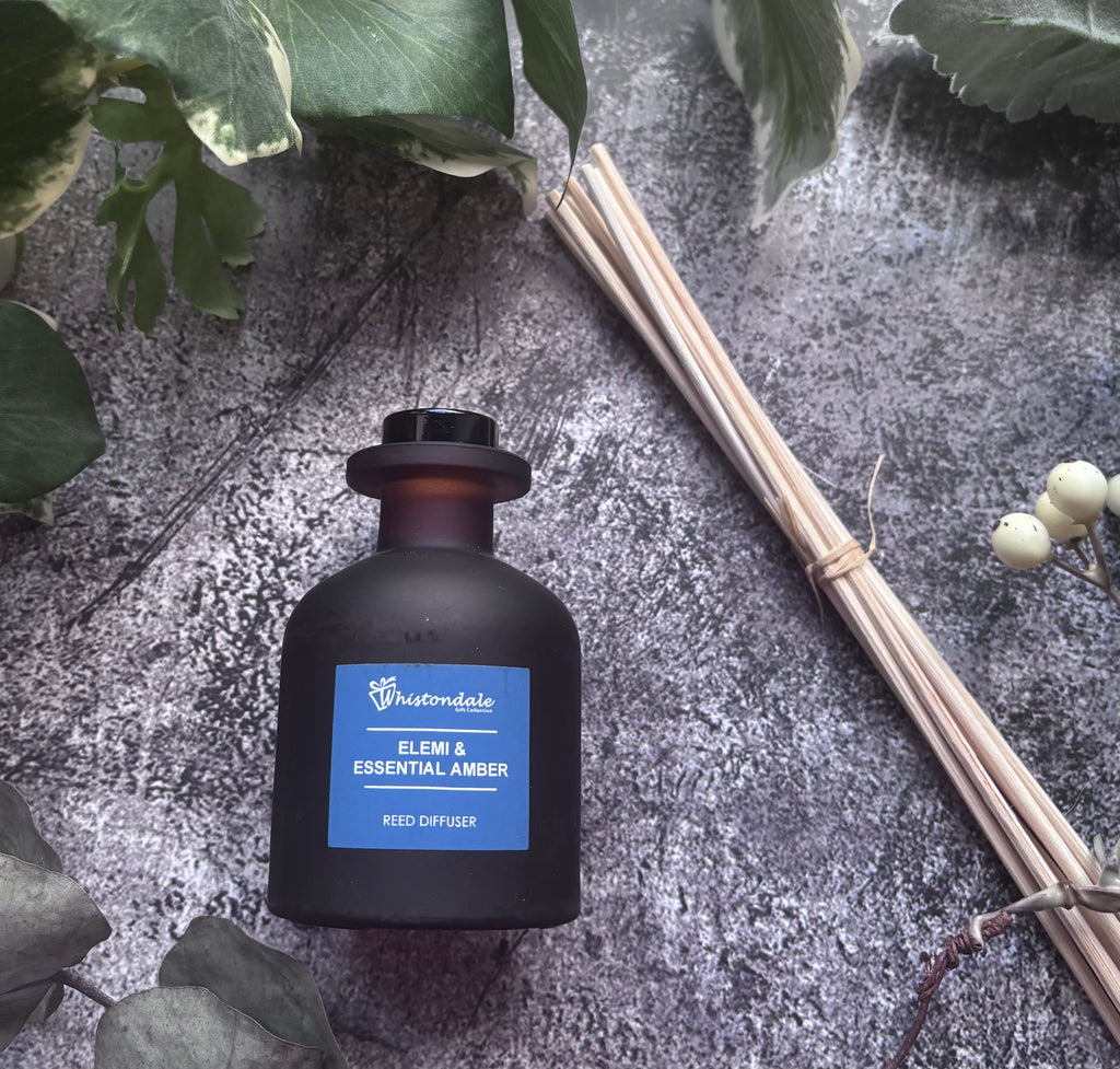 Amber Frosted Tulip Bottle Reed Diffuser - Elemi & Essential Amber
