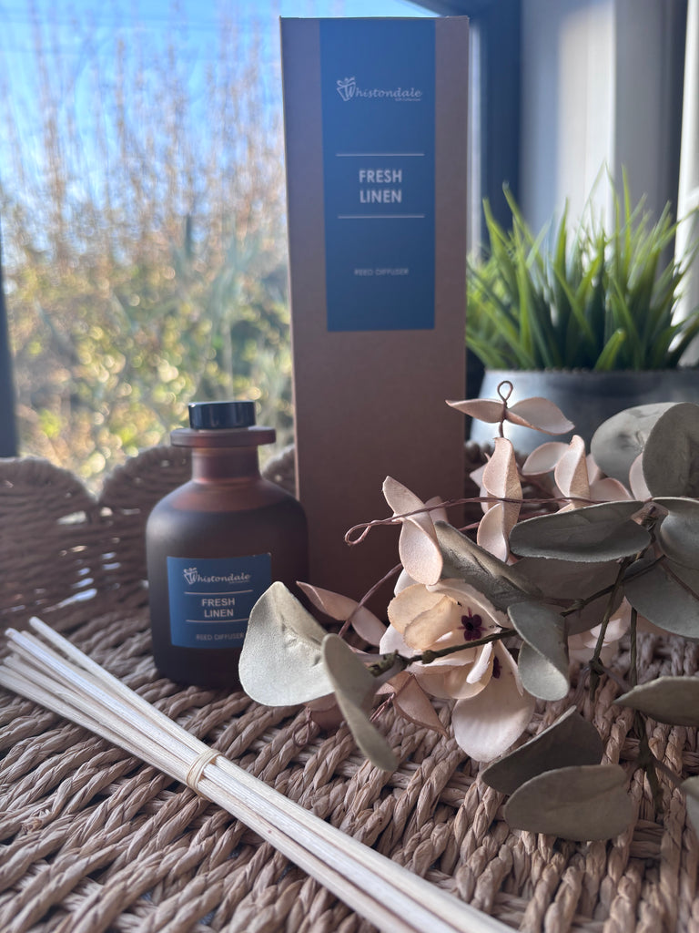 Amber Frosted Tulip Bottle Reed Diffuser - Fresh Linen