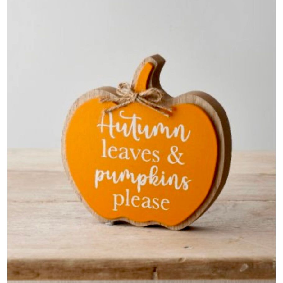 Autumn Leaves Pumpkin Block Sign