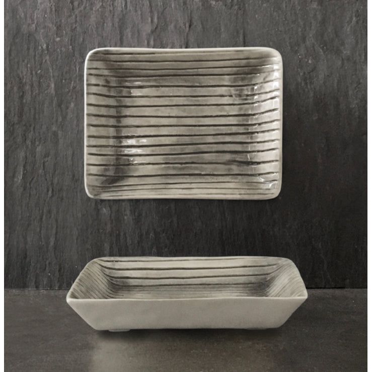 Hand painted oblong dish- Scratched Lines