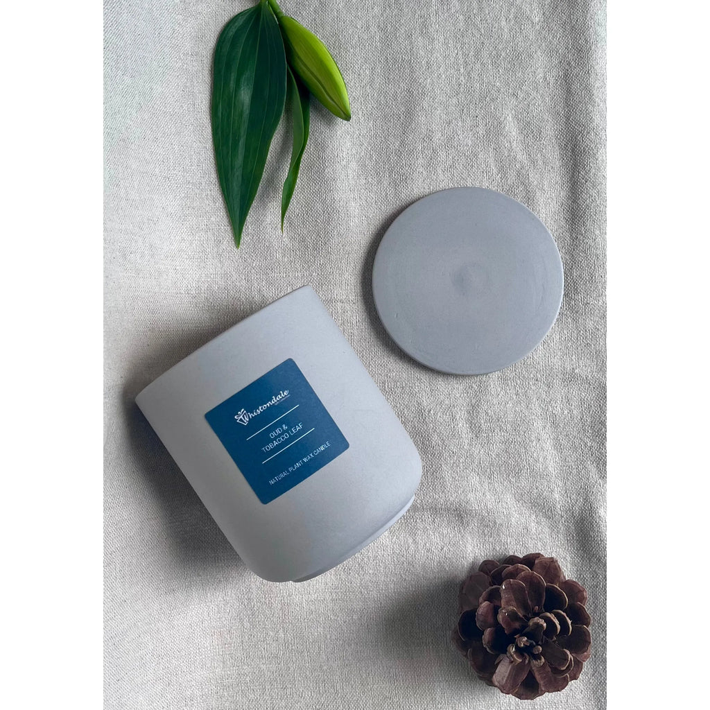 Ceramic Candle Pot - Oud & Tobacco Leaf
