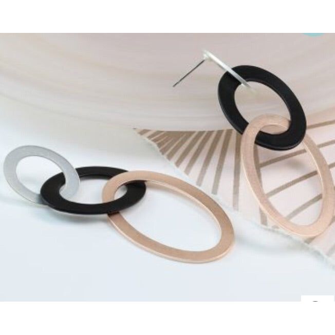 Mixed Metallic Matt Finish Triple Hoop Earings