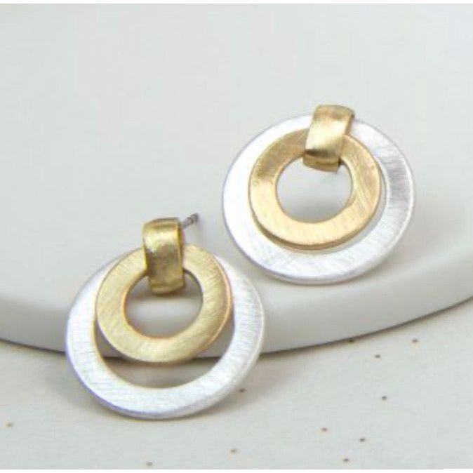 Mixed Silver And Gold Finish Circle Earrings