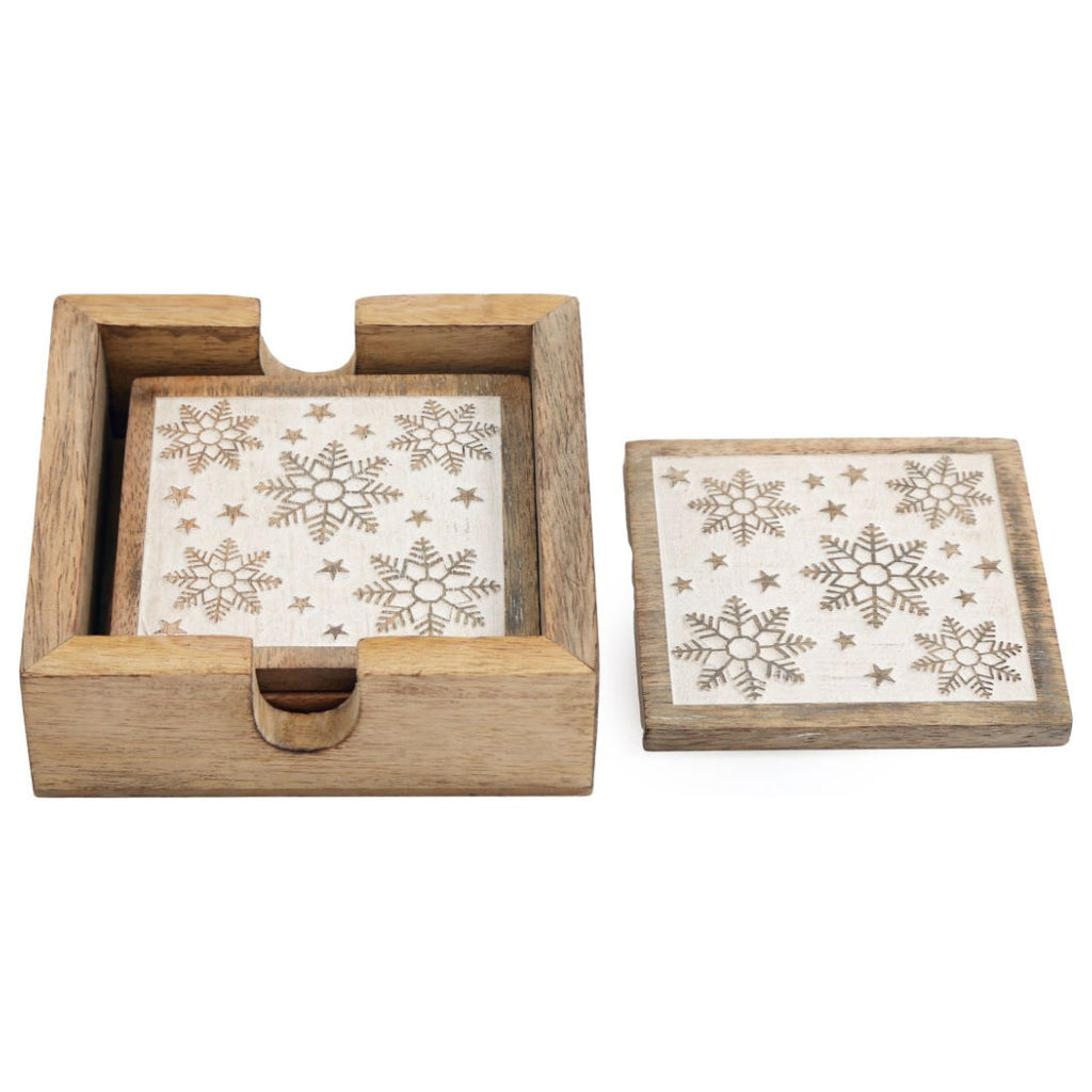 Mango Wood Snowflake Coasters