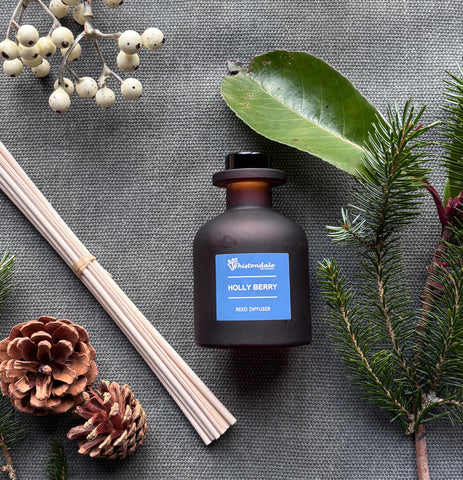 Amber Frosted Tulip Bottle Reed Diffuser - Holly Berry