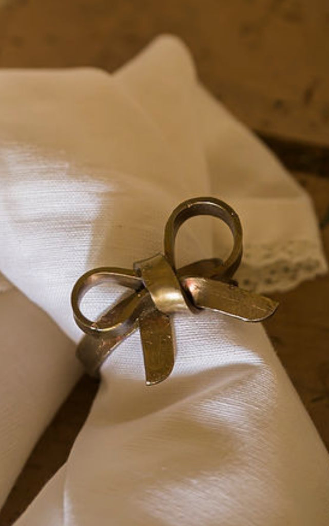 Antique Brass Finish Bow Napkin Rings - (set of two)