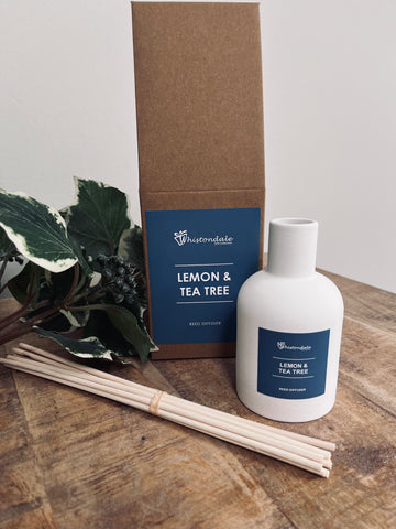 Ceramic Reed Diffuser Kit in White - Lemon & Tea Tree Scent