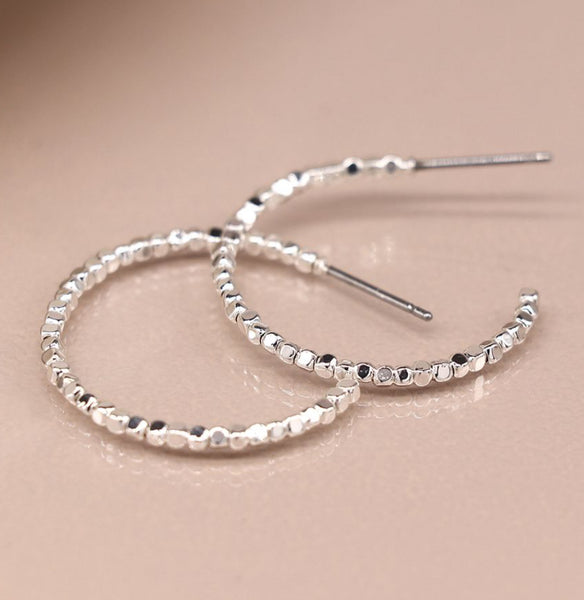 Silver Look  Cube Beaded Open Hoop Earrings