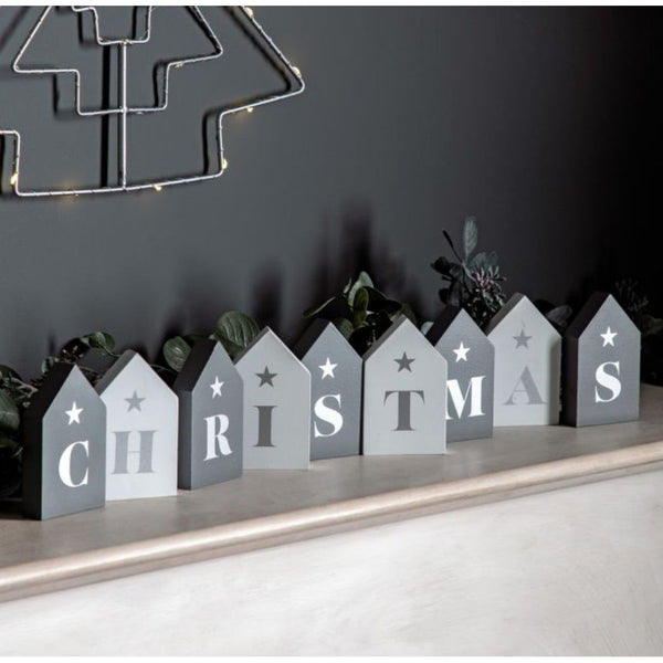 Christmas Blocks Grey / White Set of 9