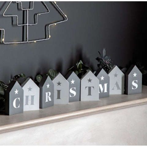 Christmas Blocks Grey / White Set of 9