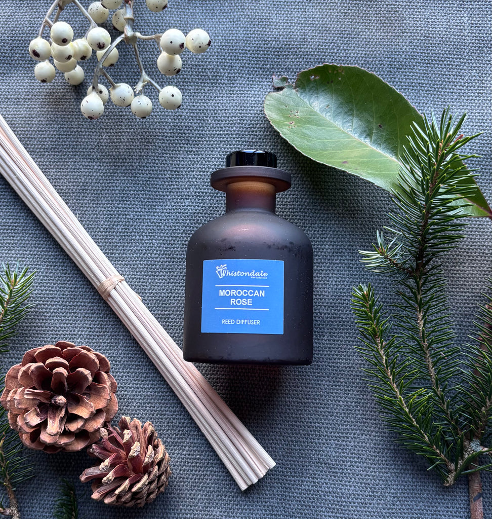 Amber Frosted Tulip Bottle Reed Diffuser - Morrocan Rose