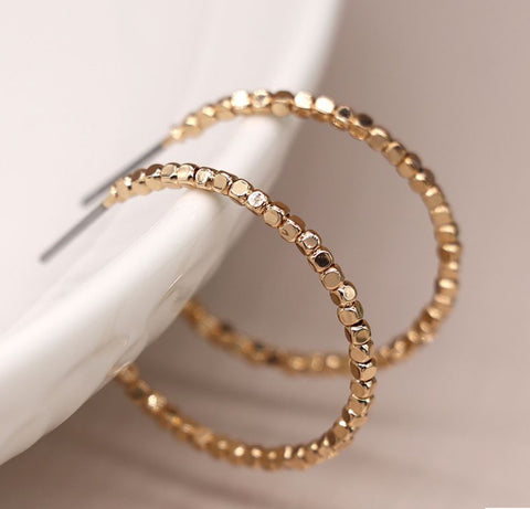 Golden Cube Beaded Open Hoop Earrings