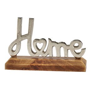 Silver Metal Home on Wooden Base