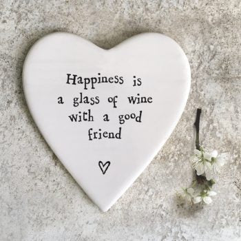 ‘Happiness is a Glass of Wine with a Good Friend’ Porcelain Coaster