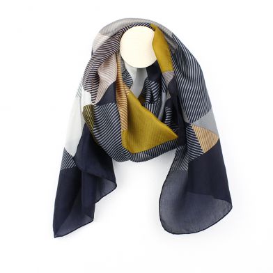 Navy & Mustard Silk Pinstripe Scarf