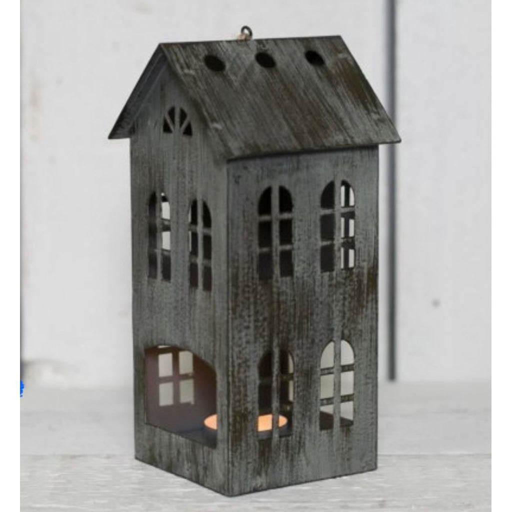 Grey Distressed Metal House - Tea Light Holder 20.5cm
