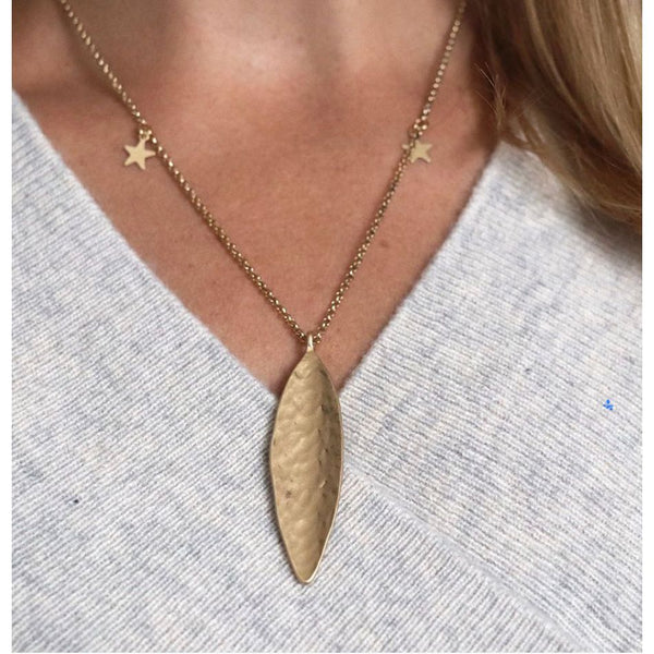 Golden Long Leaf Necklace with Stars