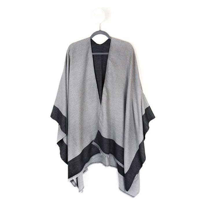 Fine Knit Winter Wrap/Shawl - Mushroom Grey & Black