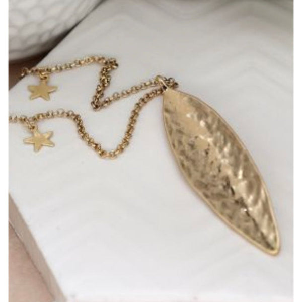Golden Long Leaf Necklace with Stars