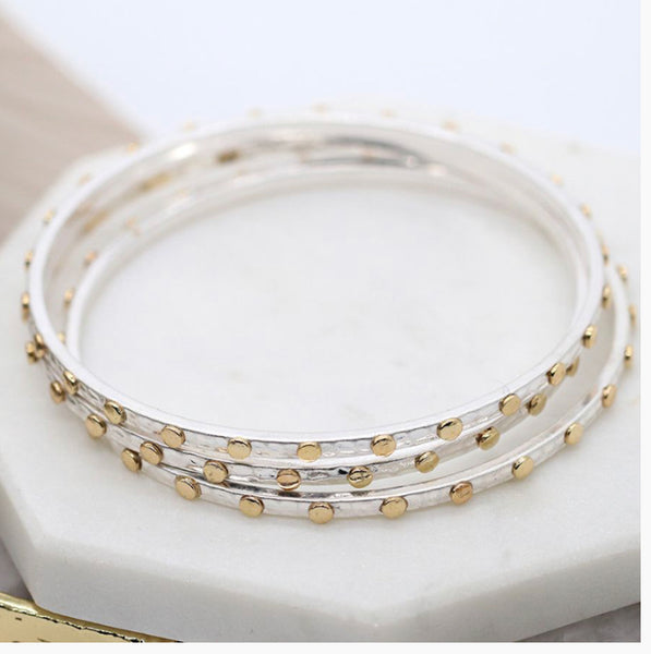 Silver & Gold Studded Triple Bangle Set.