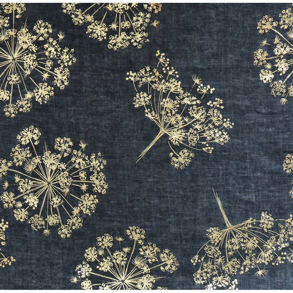 Charcoal Scarf with Gold Cow Parsley Print
