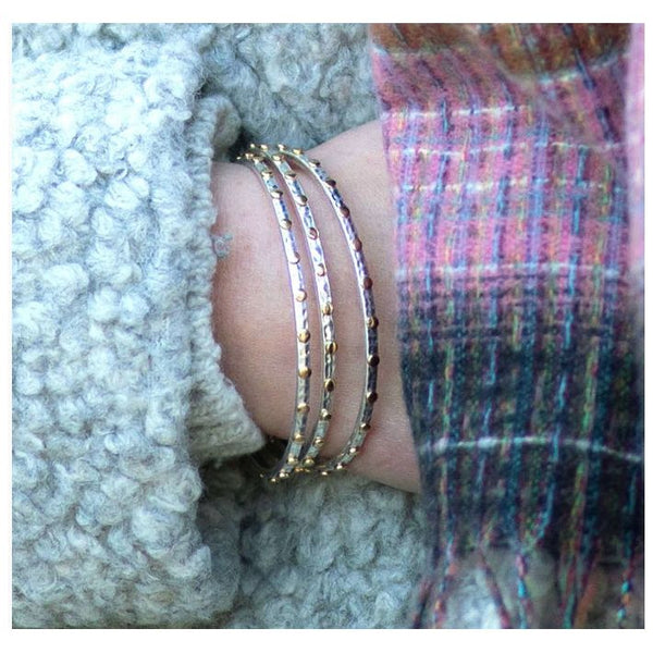 Silver & Gold Studded Triple Bangle Set.