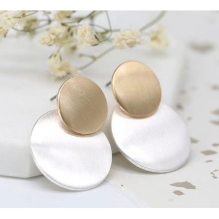 Brushed Gold and Silver Disc Earrings