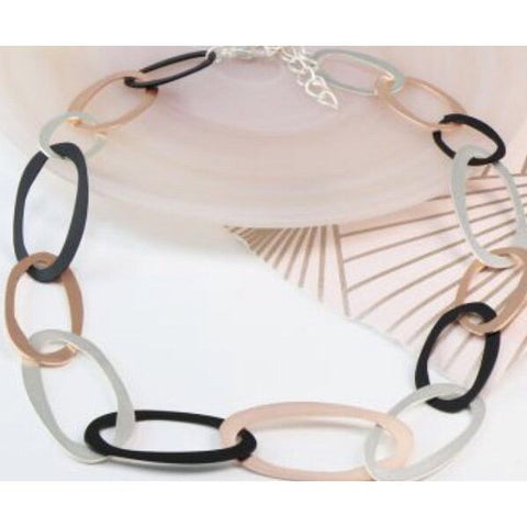 Mixed Metallic Matt Finished Linked Hoop Necklace