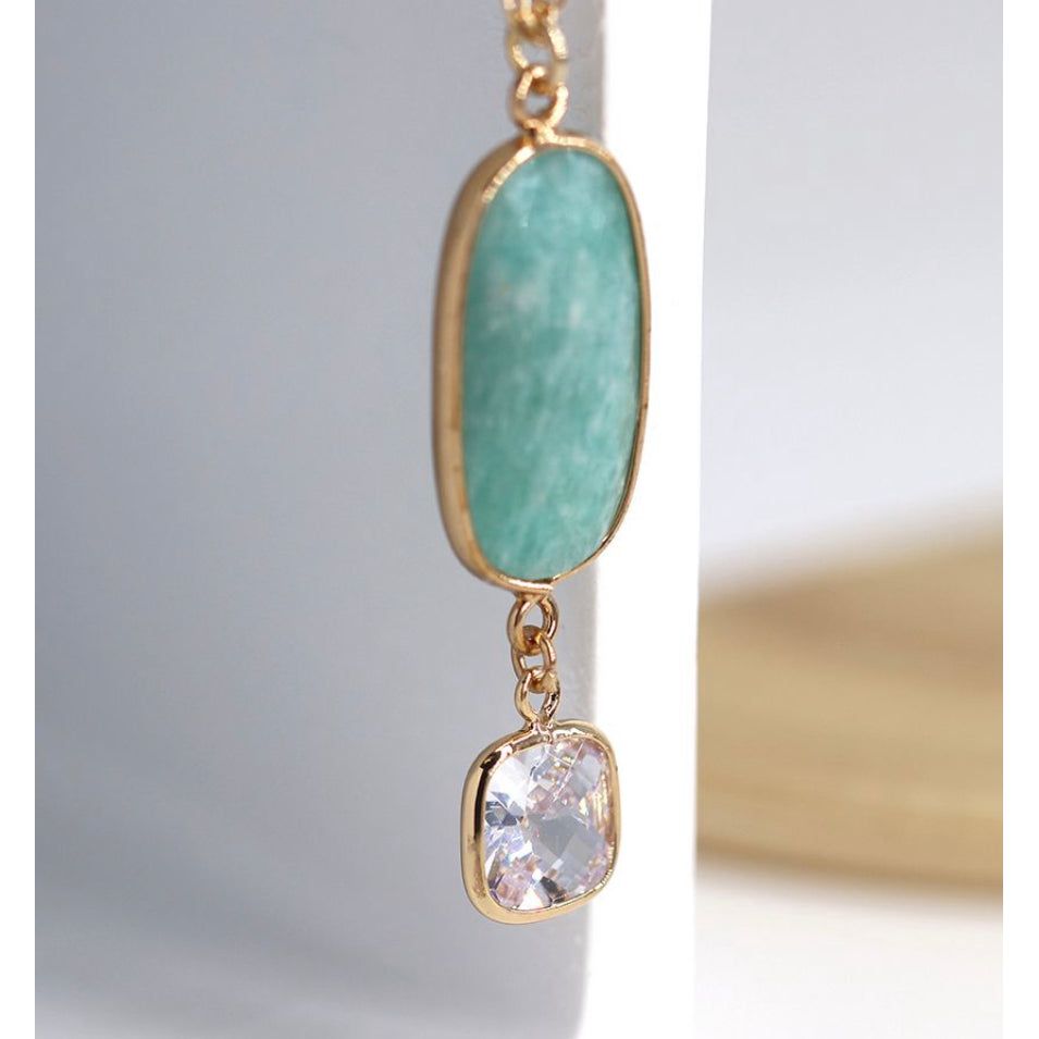 Aqua Stone and Crystal Golden Drop Necklace