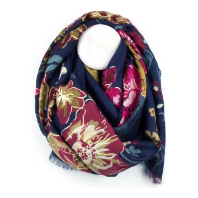 Navy & Gold Floral Print Scarf