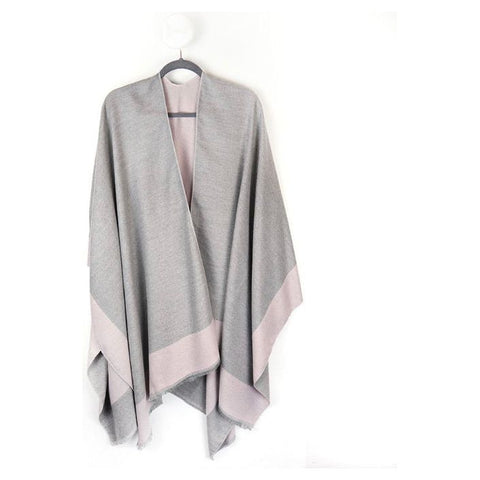Fine Knit Winter Wrap/Shawl - Grey & Blush Pink