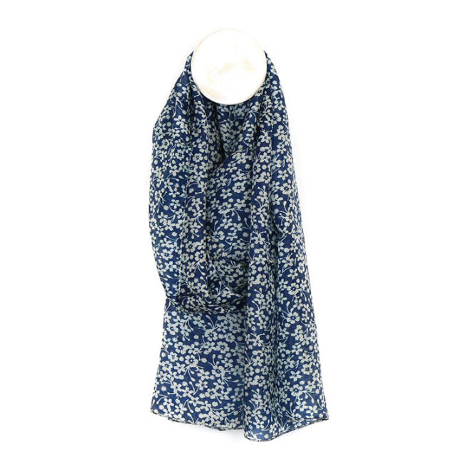 Silk scarf with blue floral print