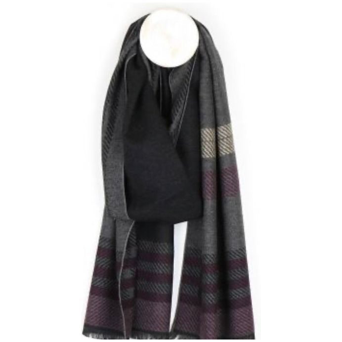 Men's grey mix soft striped winter scarf
