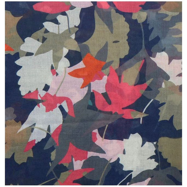 Navy, Sage and Pink Recycled Falling Leaves Print Scarf