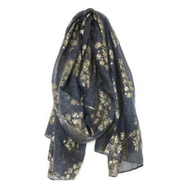 Charcoal Scarf with Gold Cow Parsley Print
