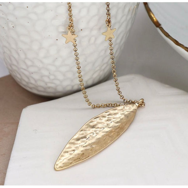 Golden Long Leaf Necklace with Stars